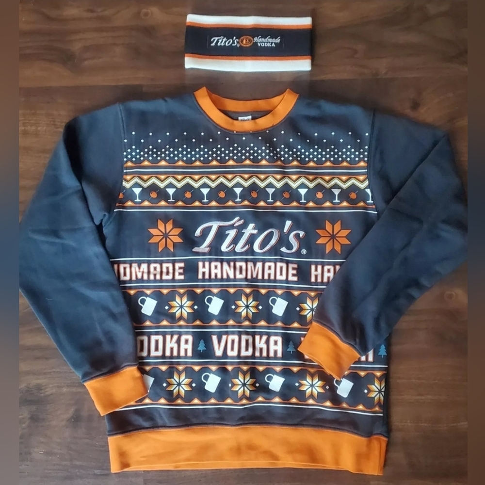 Tito's Ugly Christmas Sweater and headband